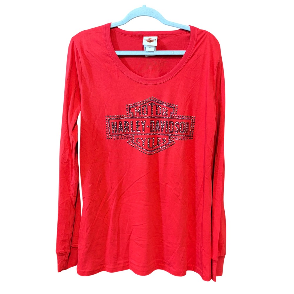 Harley-Davidson Women Red Studded Logo Long Sleeve Tee South Richmond VA XXL